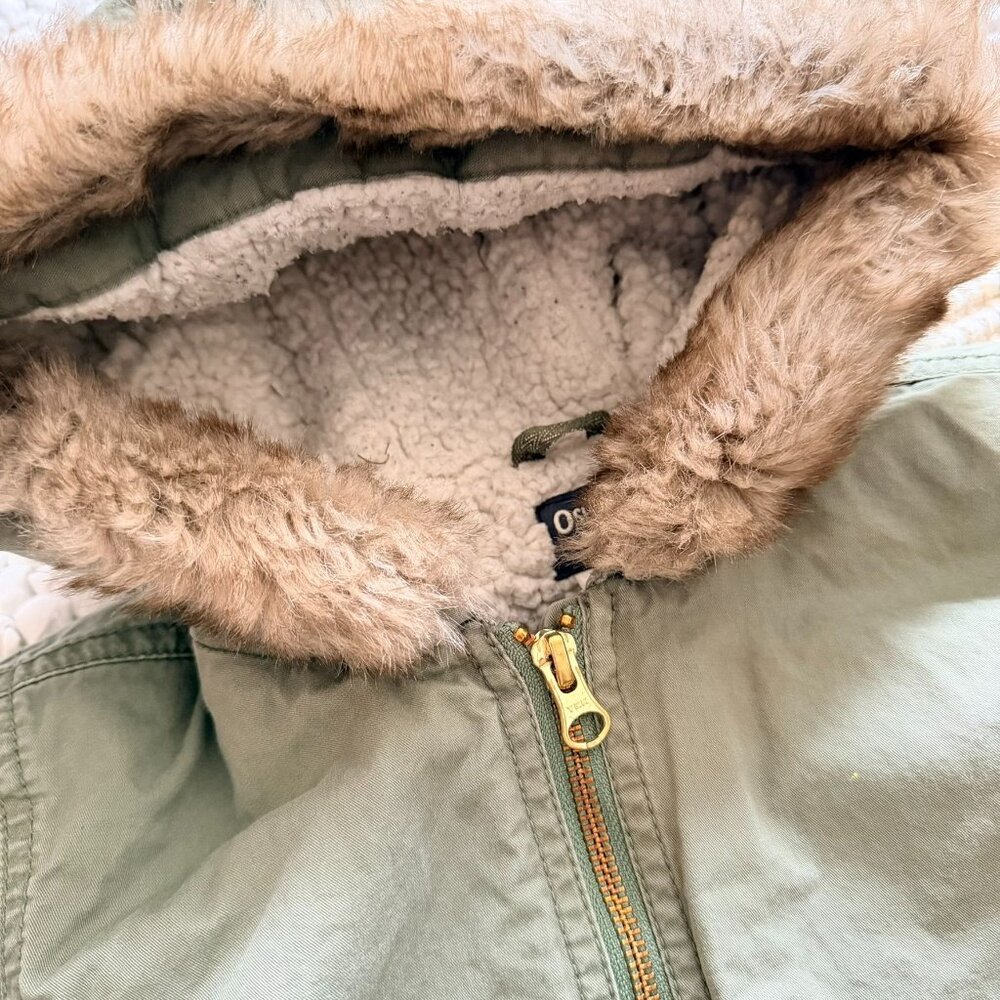 Oshkosh Toddler Sherpa Lined Army Green Winter Jacket 4T - Picture 2 of 6